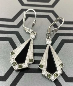 Black & Silver Rhinestone Deco Earrings