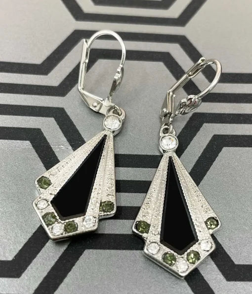 Black & Silver Rhinestone Deco Earrings