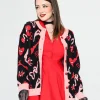 Black & Valentines Print Long Cardigan
