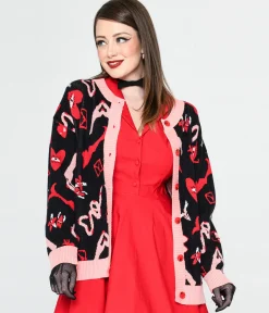 Black & Valentines Print Long Cardigan