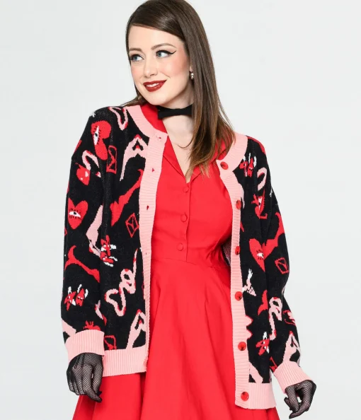 Black & Valentines Print Long Cardigan