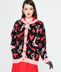 Black & Valentines Print Long Cardigan