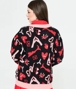 Black & Valentines Print Long Cardigan
