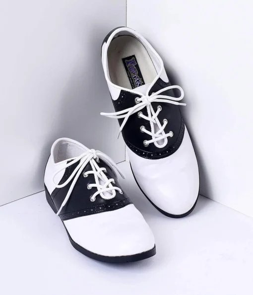 Black & White Classic Lace Up Saddle Shoes