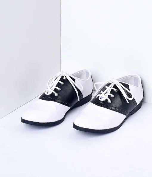 Black & White Classic Lace Up Saddle Shoes