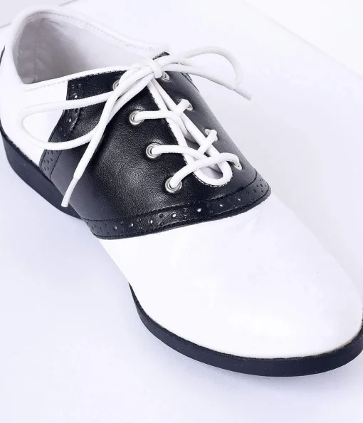Black & White Classic Lace Up Saddle Shoes