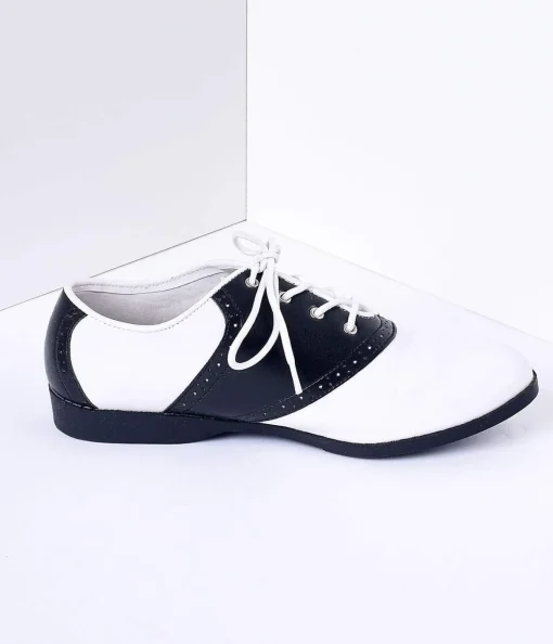 Black & White Classic Lace Up Saddle Shoes