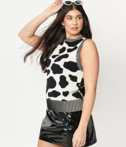 Black & White Cow Print Sweater Vest