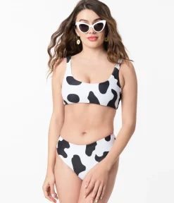 Black & White Cow Print Two Piece Swimsuit