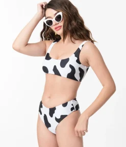 Black & White Cow Print Two Piece Swimsuit