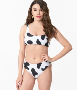 Black & White Cow Print Two Piece Swimsuit