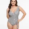 Black & White Daisy Gingham Wrap One Piece Swimsuit