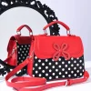 Black & White Dot & Red Accented Leatherette Handbag