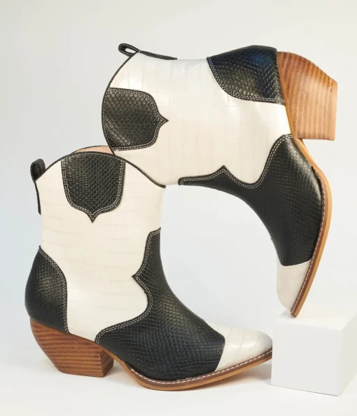 Black & White Leatherette Cowboy Boots