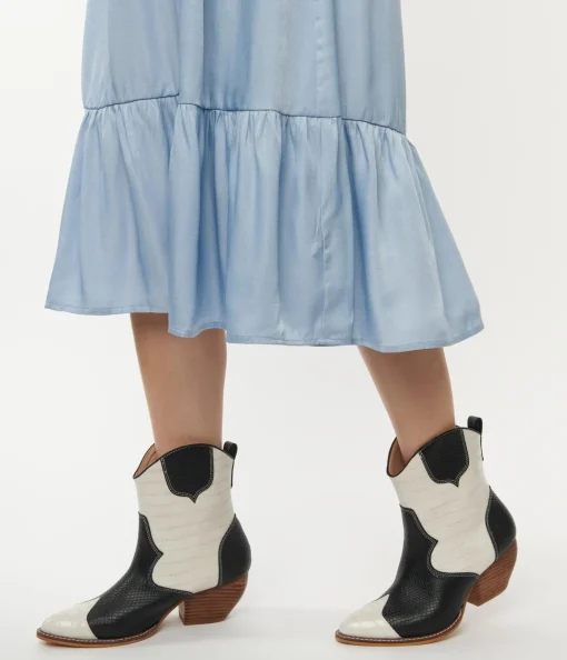 Black & White Leatherette Cowboy Boots