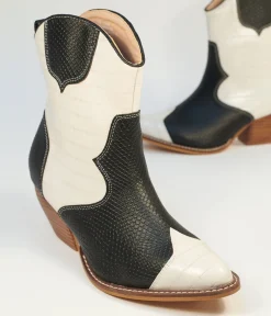 Black & White Leatherette Cowboy Boots