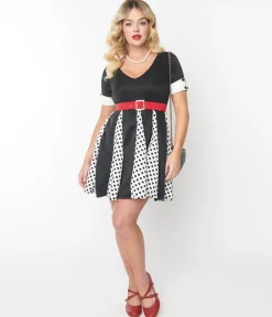 Black & White Polka Dot Godet Dress