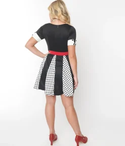 Black & White Polka Dot Godet Dress
