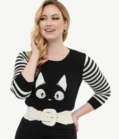 Black & White Stripe Knit Kitty Sweater