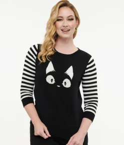 Black & White Stripe Knit Kitty Sweater