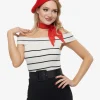 Black & White Stripe Off The Shoulder Knit Top