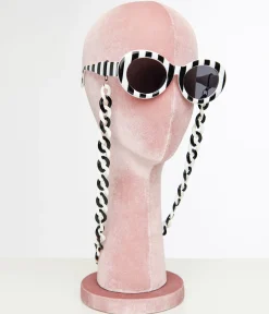 Black & White Stripe Oval Sunglasses