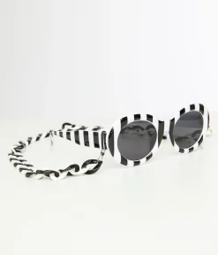 Black & White Stripe Oval Sunglasses