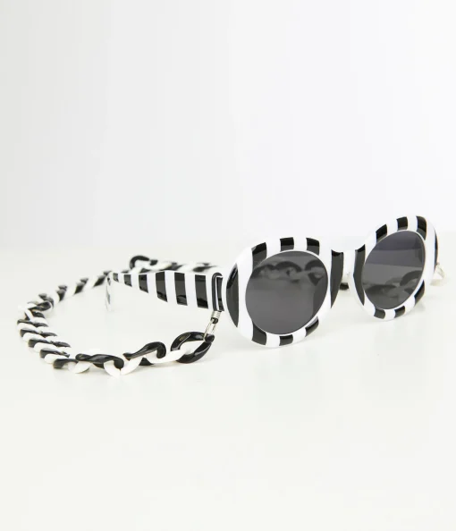Black & White Stripe Oval Sunglasses