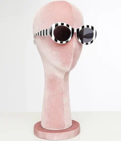 Black & White Stripe Oval Sunglasses