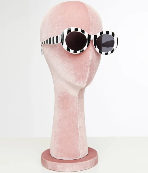 Black & White Stripe Oval Sunglasses
