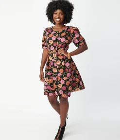 Black & Zinnia Floral Fit & Flare Dress