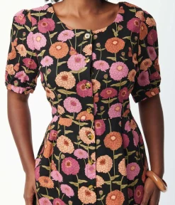 Black & Zinnia Floral Fit & Flare Dress
