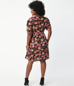 Black & Zinnia Floral Fit & Flare Dress