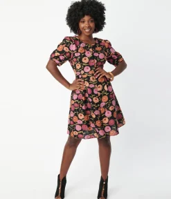 Black & Zinnia Floral Fit & Flare Dress