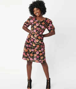 Black & Zinnia Floral Fit & Flare Dress