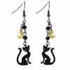 Black Cat & Moon Dangle Earrings