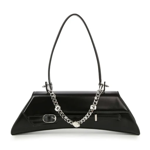Black Chain & Rhinestone Accented Unique Handbag