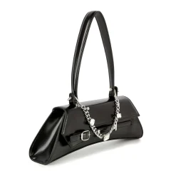 Black Chain & Rhinestone Accented Unique Handbag