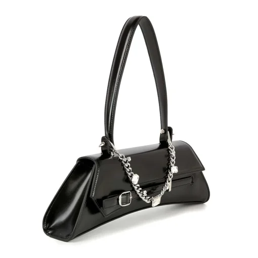 Black Chain & Rhinestone Accented Unique Handbag
