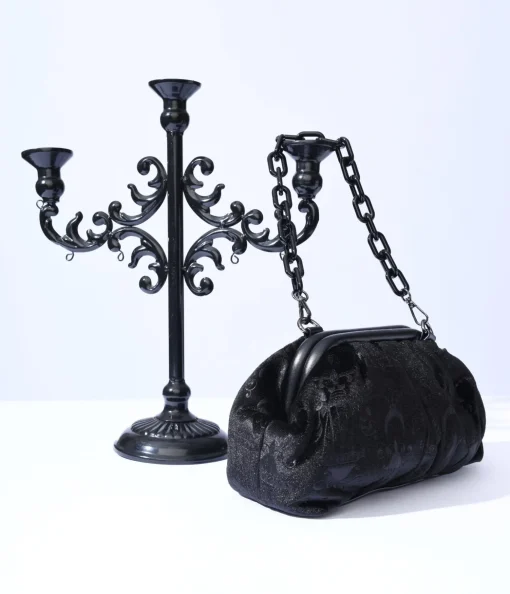 Black Chandelier Embossed Velvet Handbag