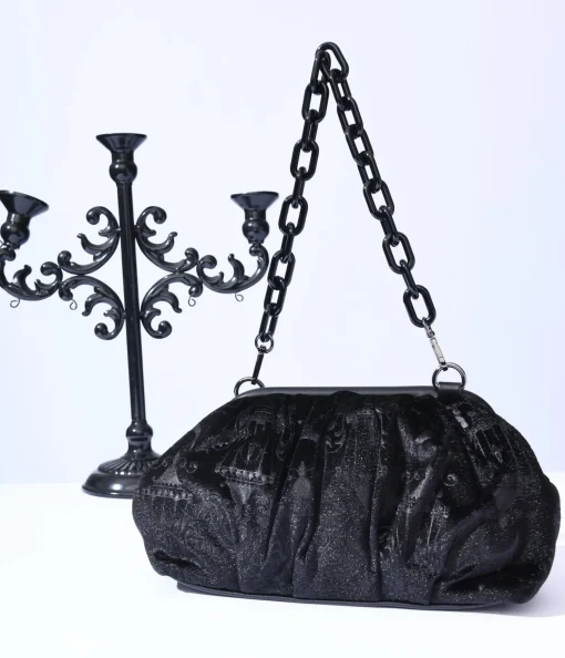Black Chandelier Embossed Velvet Handbag
