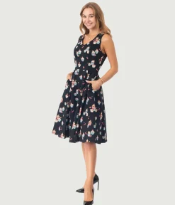 Black Cupcake Print Swing Dress