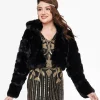 Black Faux Fur Puffer Crop Jacket