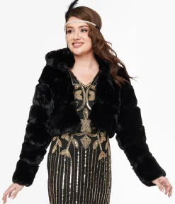 Black Faux Fur Puffer Crop Jacket