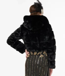 Black Faux Fur Puffer Crop Jacket