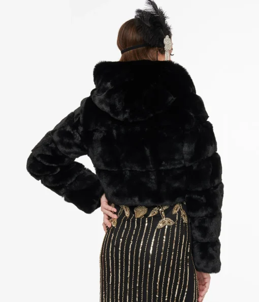 Black Faux Fur Puffer Crop Jacket