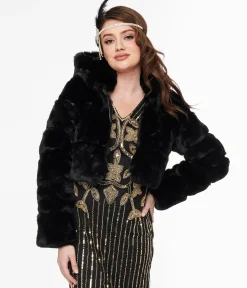 Black Faux Fur Puffer Crop Jacket