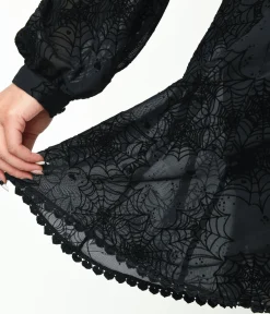 Black Flocked Spiderweb Penny Mini Dress
