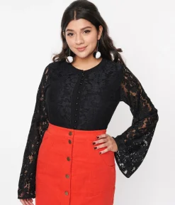Black Floral Lace Bell Sleeve Cardigan