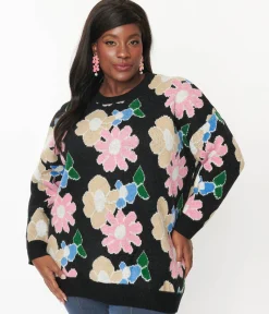 Black Floral Pullover Sweater